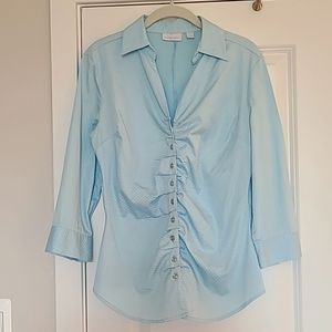 NY&C Eggshell Blue Blouse with faint polka-dot pattern. 3-quarter sleeves. Sz M